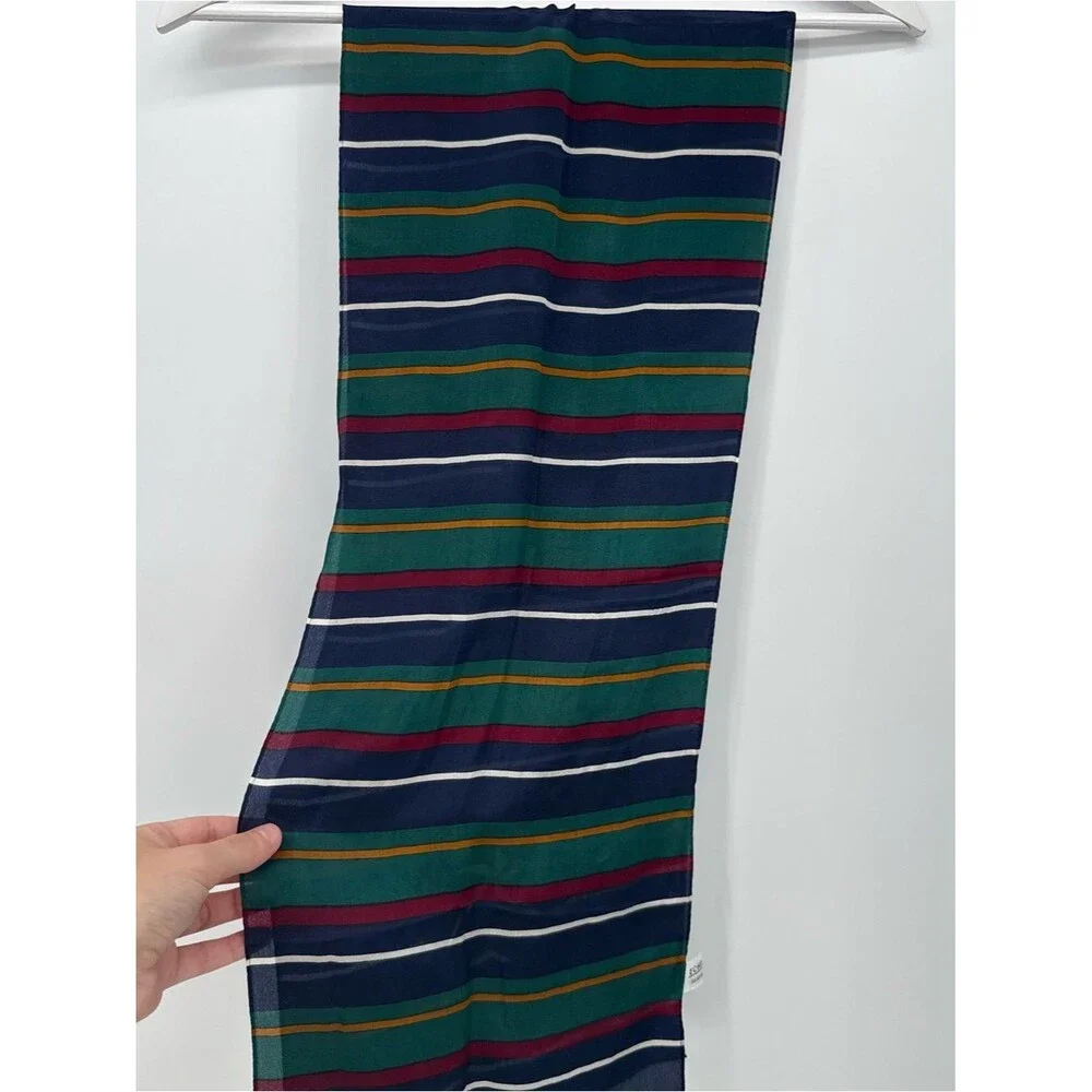 Echo Silk Scarf Striped Lightweight Accessory Preppy Nautical Crest Vintage